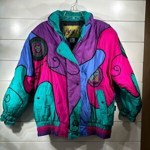 Vintage 80s Izzi Colorful Ski Bomber Puffer Jacket